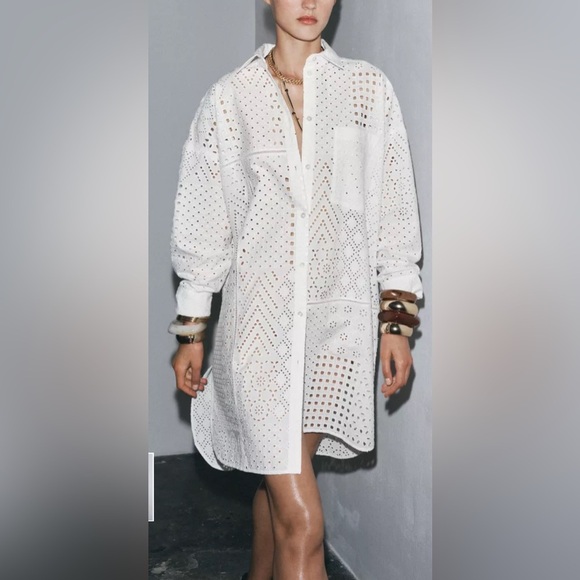 ZW collection zara embroidered eyelet dress - Picture 2 of 8